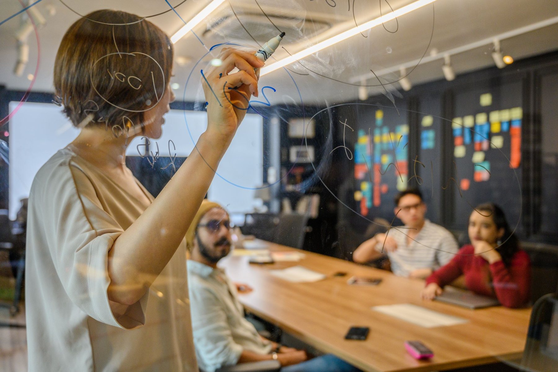 Agile Transformation Beratung bei CEx: Führungskreis und Team halten am Board fest, welche Entscheidung zuerst geändert wird