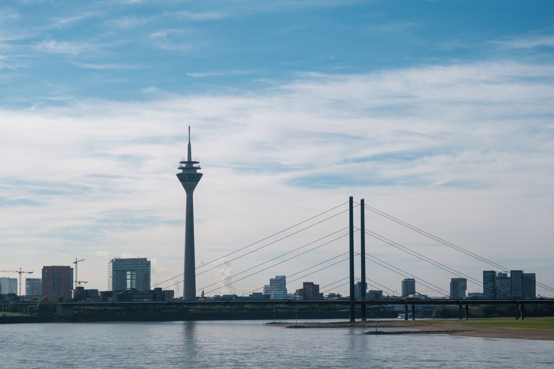 KI Beratung Düsseldorf bei CEx: Die Düsseldorfer Skyline mit Rheinturm und Rheinbrücke